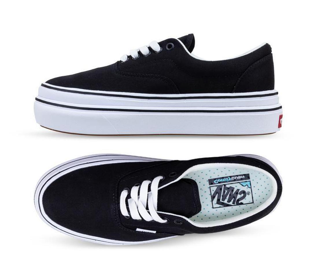 Vans Super Comfycush ERA Black sneakers for adults, with sturdy canvas, comfy cushioned soles, easy white laces, and classic style.  ksnz